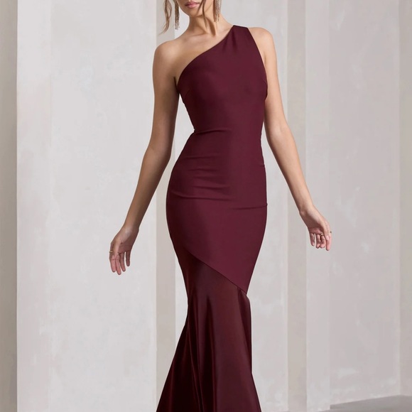 Plum One Shoulder Cut Out Fishtail Maxi Dress - Picture 3 of 4